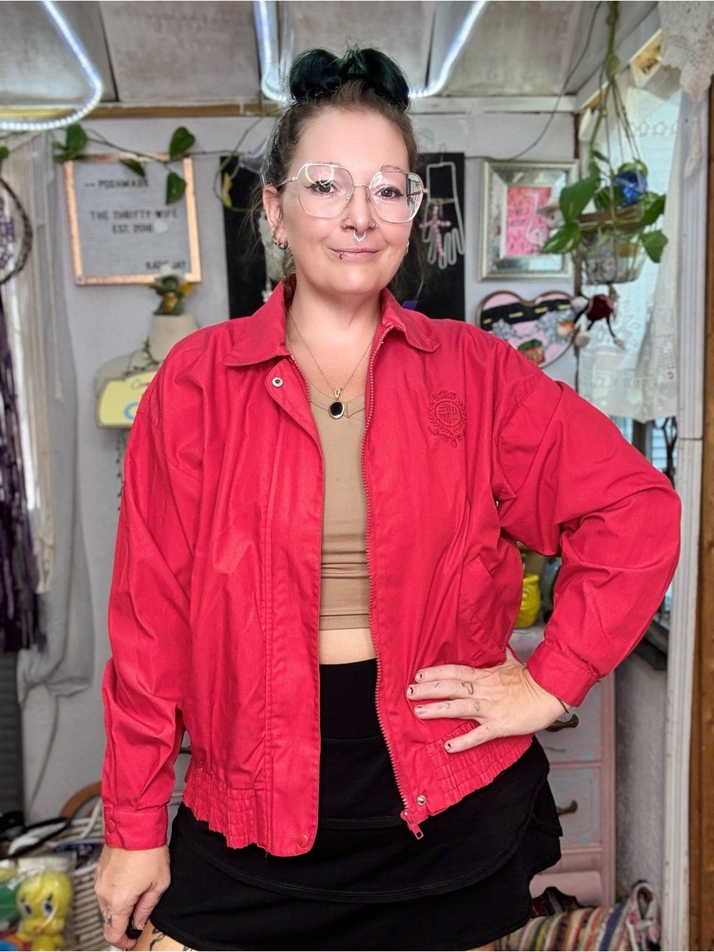 Napa Valley Vintage Women's Red Bomber Jacket — Lightweight Casual Layer small